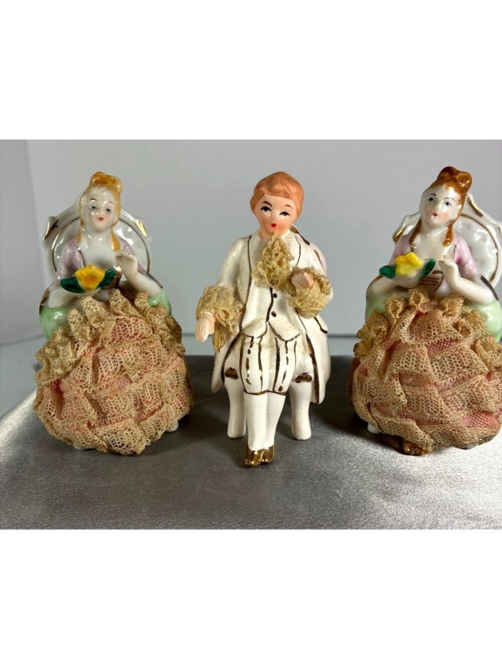 Vintage Porcelain Lace Figurine Trio Victorian Style
